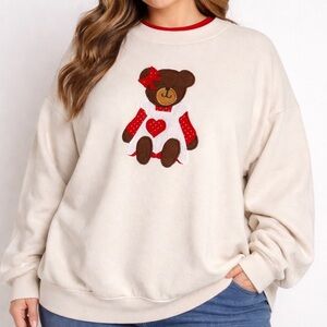 3X plus vintage Cream Sweater with Teddy Bear Design with heart - Valentine’s